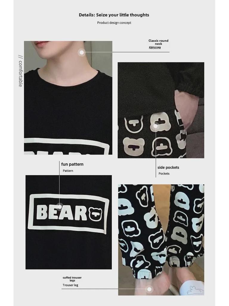 Men's Cotton Pajamas Set - Long-Sleeved, Youthful Design for All Seasons