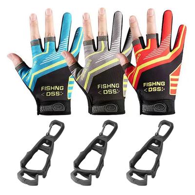 1 Paar Anglerhandschuhe mit Clip Herren Herbst Drei-Finger-Schnitt Angeln Radfahren Anti-Rutsch Eis-Seide Atmungsaktiv Halbfingerhandschuhe