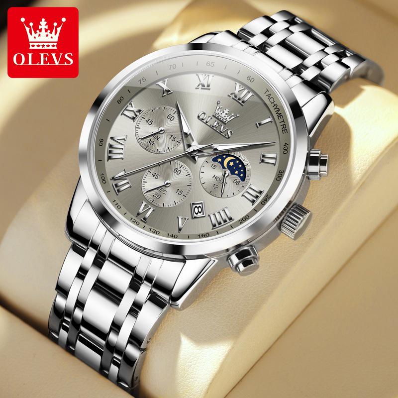 Wielofunkcyjny zegarek męski Oulishi: Luminous Calendar, Waterproof, Steel Band, Three-Eye, Six-Hand.