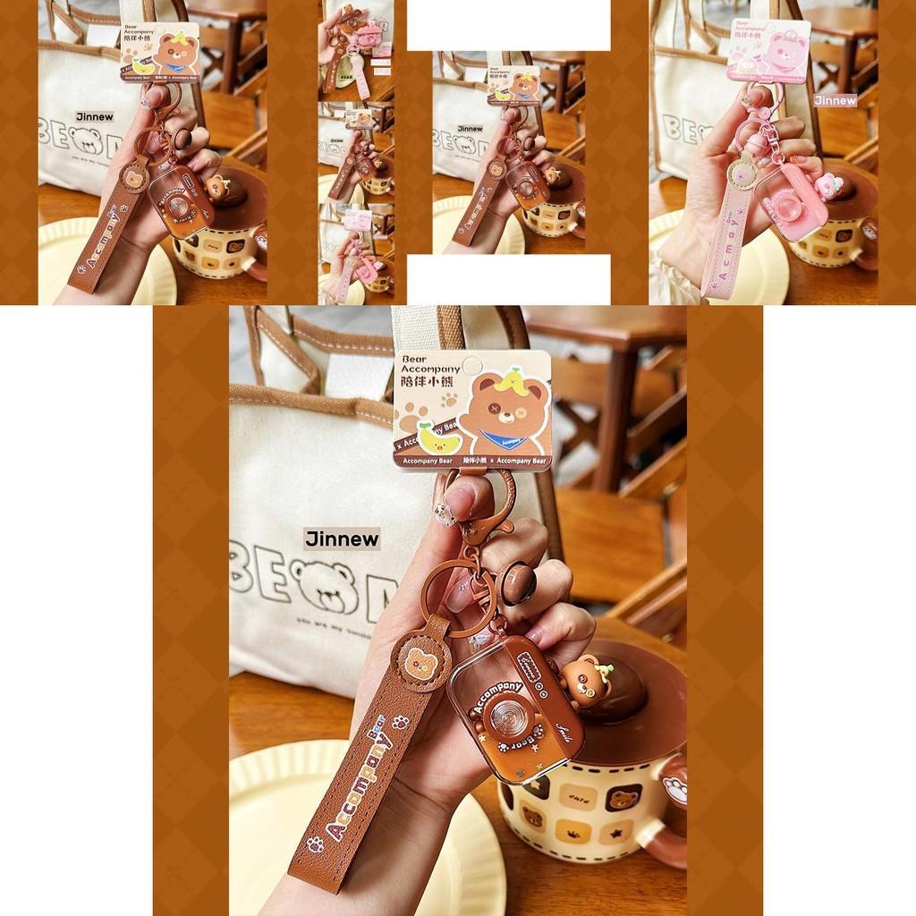 Adorable Jinnew Original Bear Camera Keychain Cute Cartoon Accessory In Pink And Brown