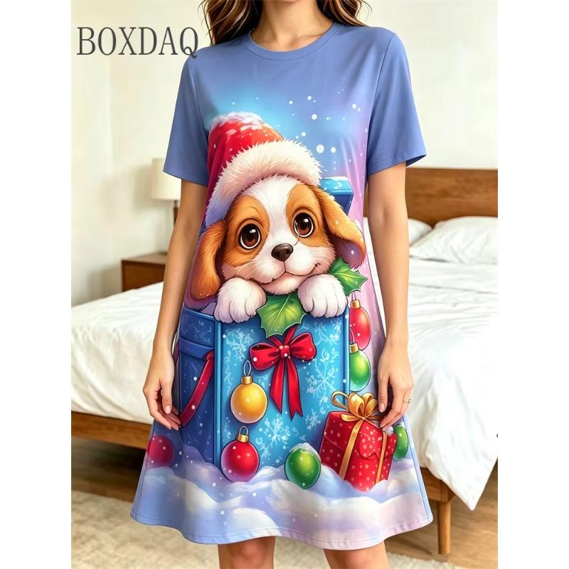 Summer Ladies Santa 3D Printed Short Sleeve Dress