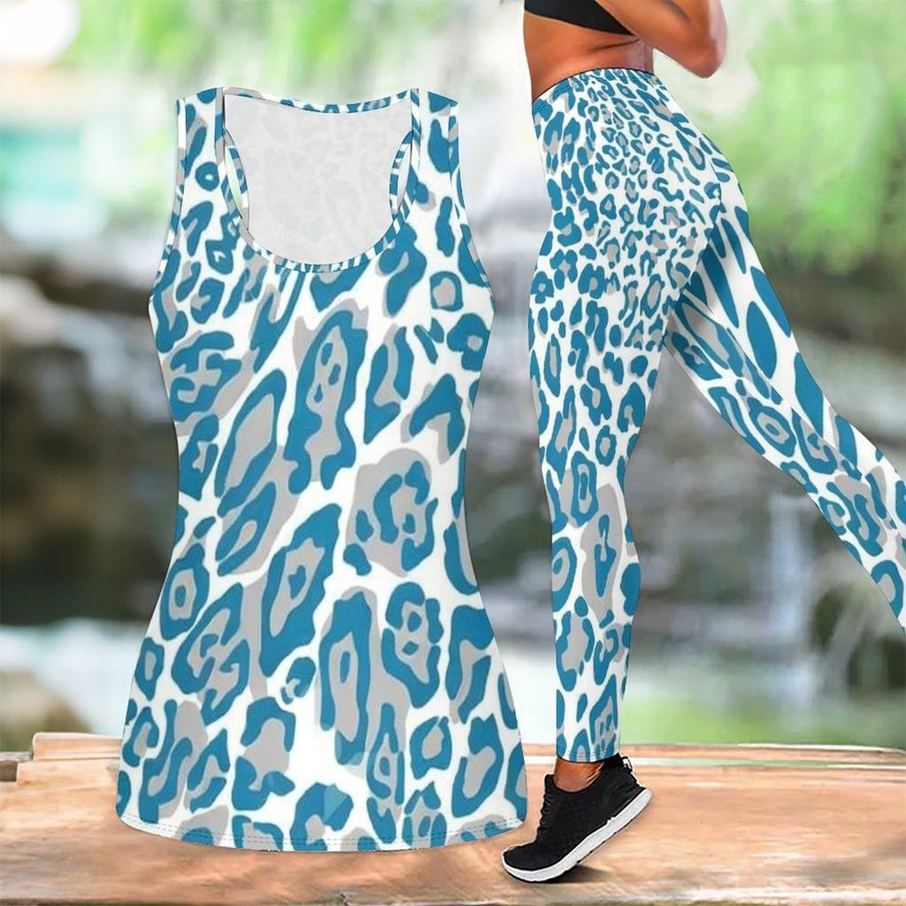 Kadınlar İçin Leopar Desenli Yoga Kıyafeti Moda Egzersiz Taytları Fitness Spor Gündelik Yoga Seti Spor Takımı