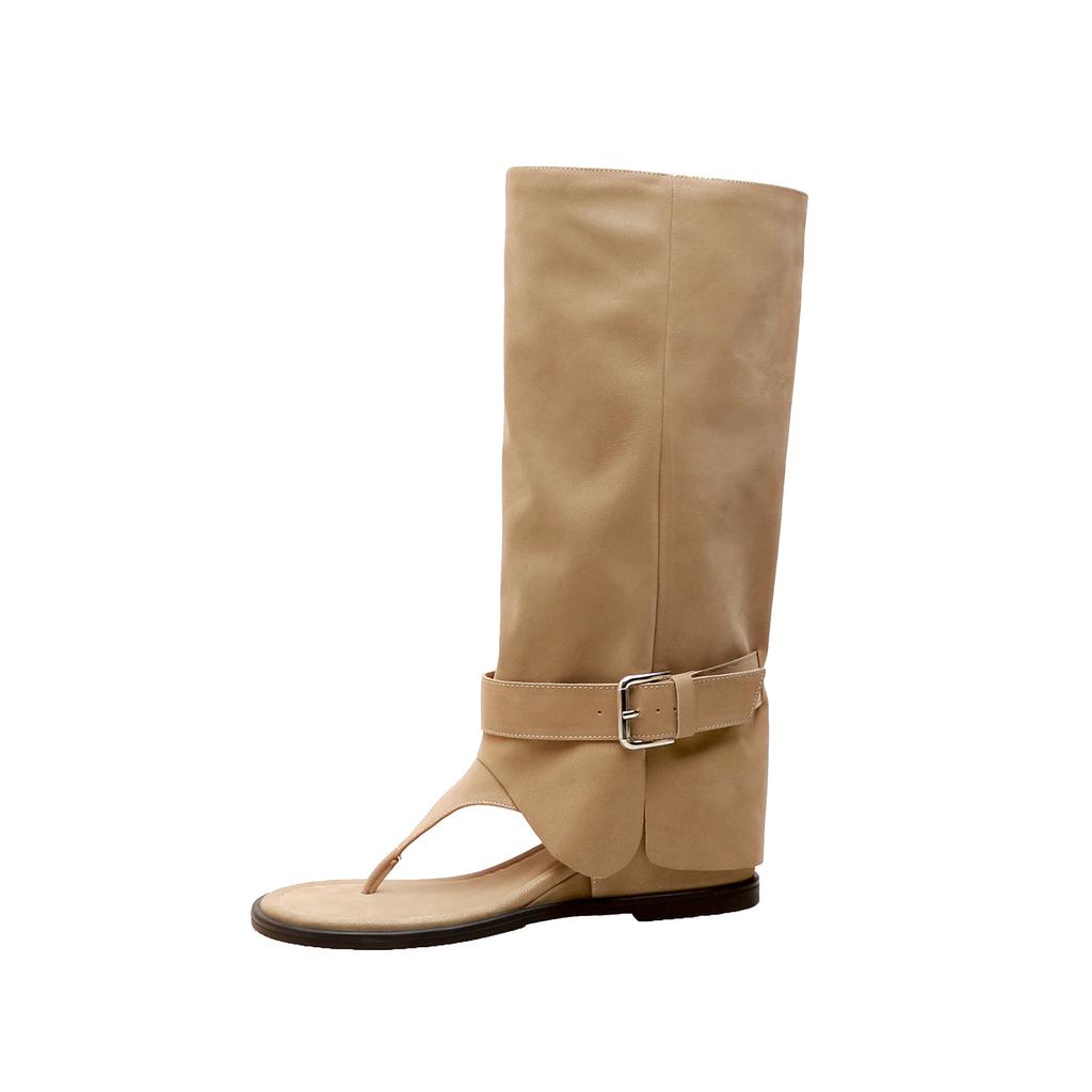 Small Inner Height Increase French Western Toe Cool Boots Women's 2025 New European and American Medium and Tall Hollow Locomotive Boots