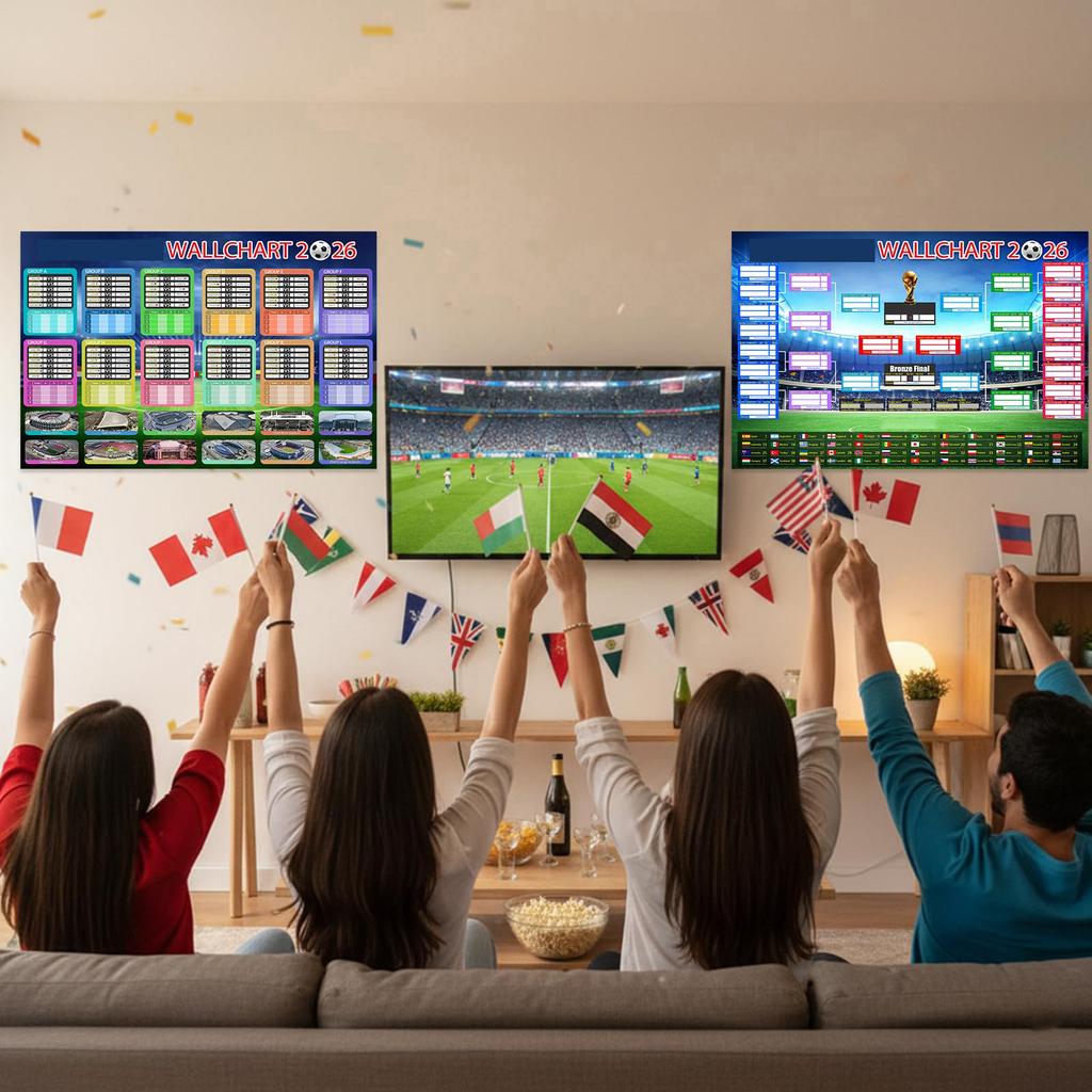 2026 Soccer Tournament Wall Chart Foldable Poster with 48 Team Display and 5ml Ballpoint Pen for Schedule Tracking and Match Results Recording