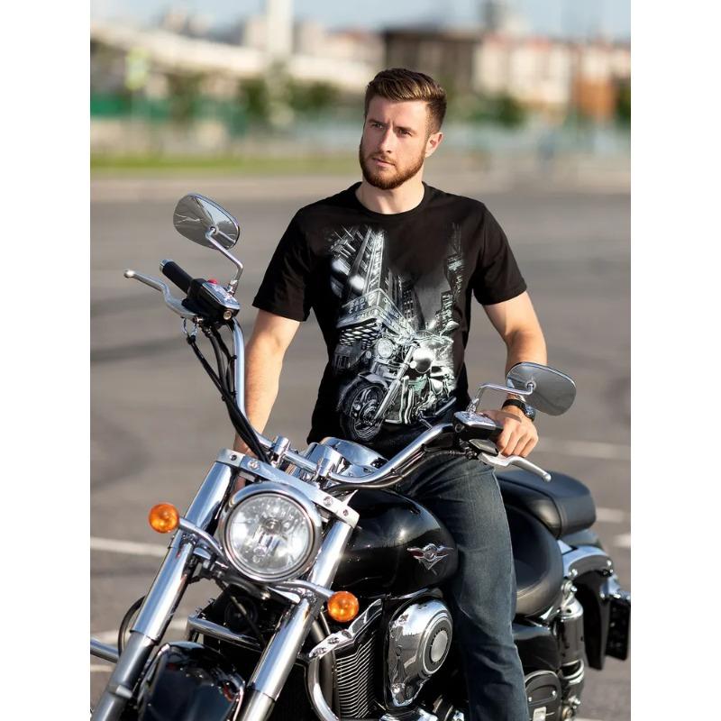 Summer Round Neck 3D Motorcycle Print Top Fashionable Casual Short Sleeved Men's T-shirts