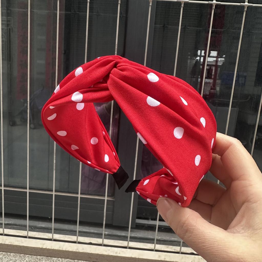 Women’s Cross Wide Edge Polka Dot Middle Knot Double Layer Comfort Hairband Stylish and Durable Headwear Women