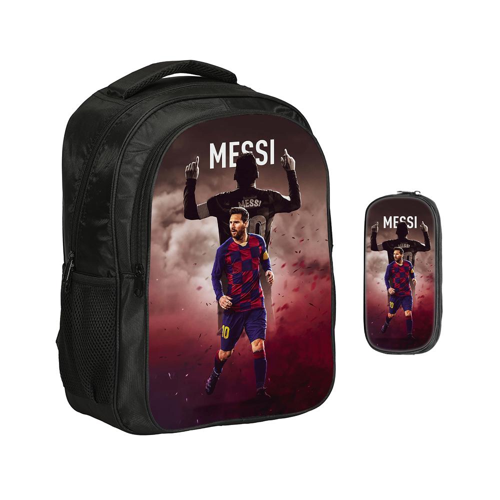 M-Messi Double Layered Backpack Football Star 2Pcs Set Backpack, Sports Pencil Bags School Bags Kids School Mochila Rucksack