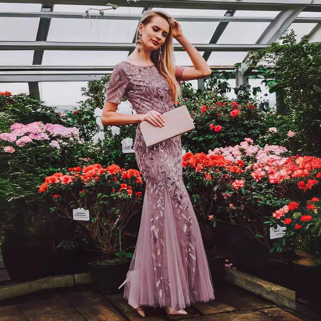 Elegant Fashion Evening Gown High Waist Sequin Embellished Mermaid Fit Sexy Women Party Dress