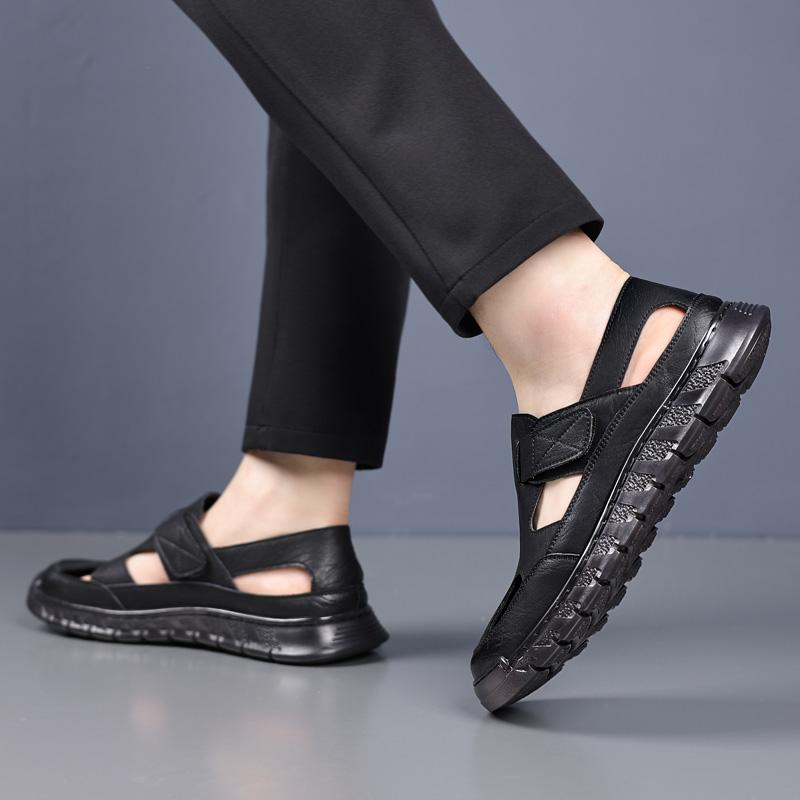 Fashion High Quality Summer Breathable Mens Sandals Fashion Handmade Split Cow Leather Casual Hollow Out Shoes Outdoor Men Beach Sandals