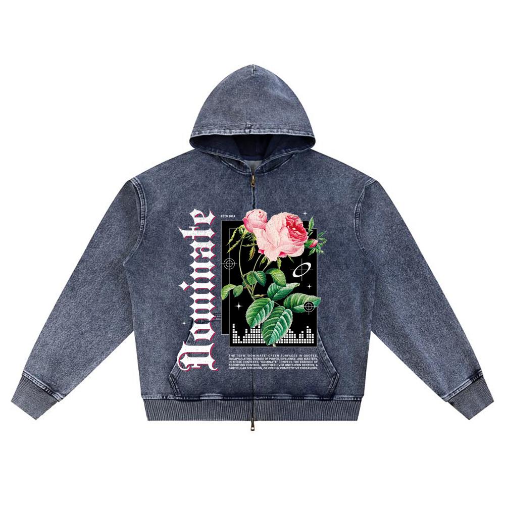 

DTG print Knitted Denim Zip-Up Hoodie Streatwear Brother Print Zipper Hoodies XL темно-синий