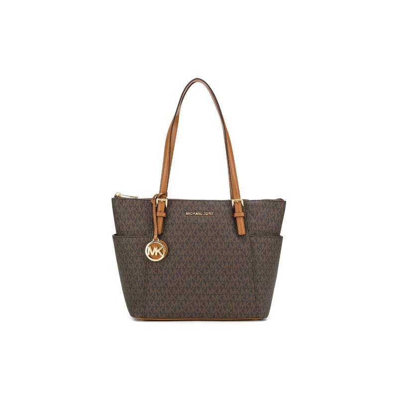 MICHAEL KORS Jet Set Presbyopia printed all over with retro letters LOGO PVC and cowhide leather shoulder strap shoulder handbag regular women's brown
