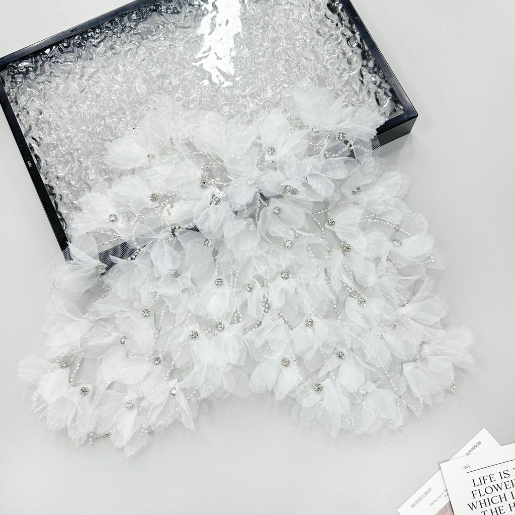 Exquisite Beaded Rhinestone Chiffon Flower Decorative Cloth Sticker Clothing Dress Wedding Dress Suspender Accessories Front Collar Cloth Sticker