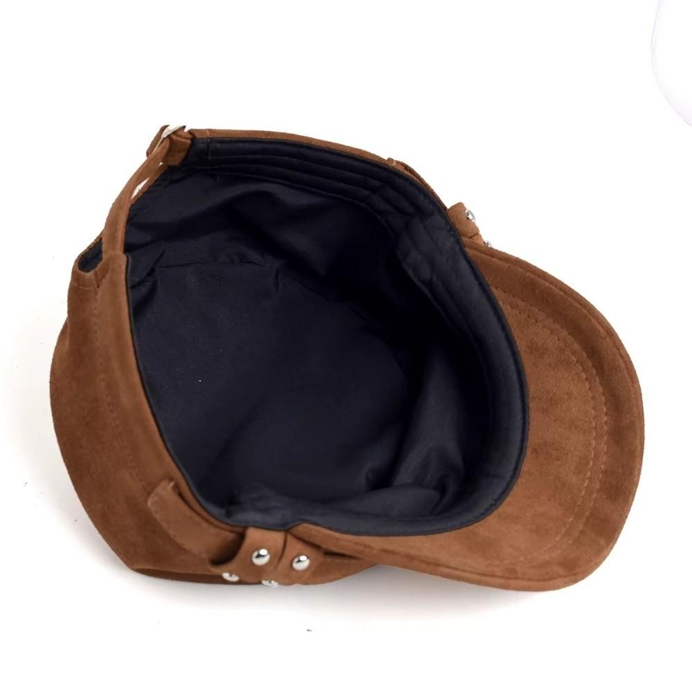 Retro Flat Top Hat Imitation Suede Newsboy Cap Korean Style Baseball Cap for Women