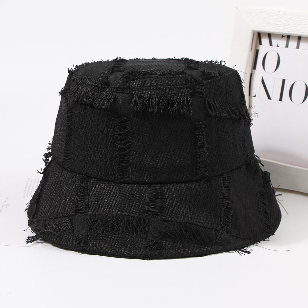 

Style Hat Versatile Retro Plaid Rough Edge Womens Sunshade Hatscaps Fisherman чорний