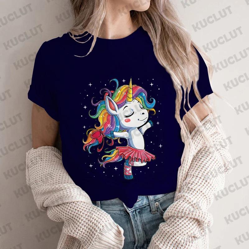 Unicorn Ballet T Shirt Women Dance Designer Anime Top Girl Graphic T Shirts Womens Funny Clothes Short Sleeve Clothing Dance Tee