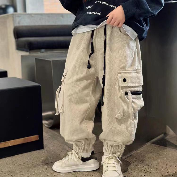 Bawełniane Spodnie Cargo dla Chłopców Wiosna Jesień Duże Dzieci Sportowe Długie Spodnie Nastolatki Streetwear Luźne Spodnie Dziecięca Moda Spodnie Joggers