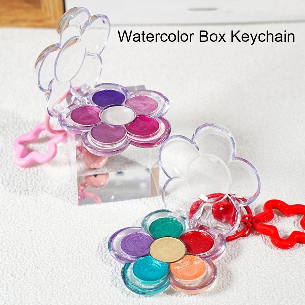 Decorative Flower Paint Box Keychain Multicolour Portable Keychain Creative Color Box Bag Pendants