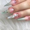 Long Pointed False Nails With Gradient Glitter Rhinestones Wearable Press-On Elegant Slimming Effect INS Style