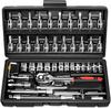 46Pcs 1/4 Inch Drive Socket Ratchet Wrench Set with Bit Socket Set Home Service DIY Kit for Auto Repairing and Household