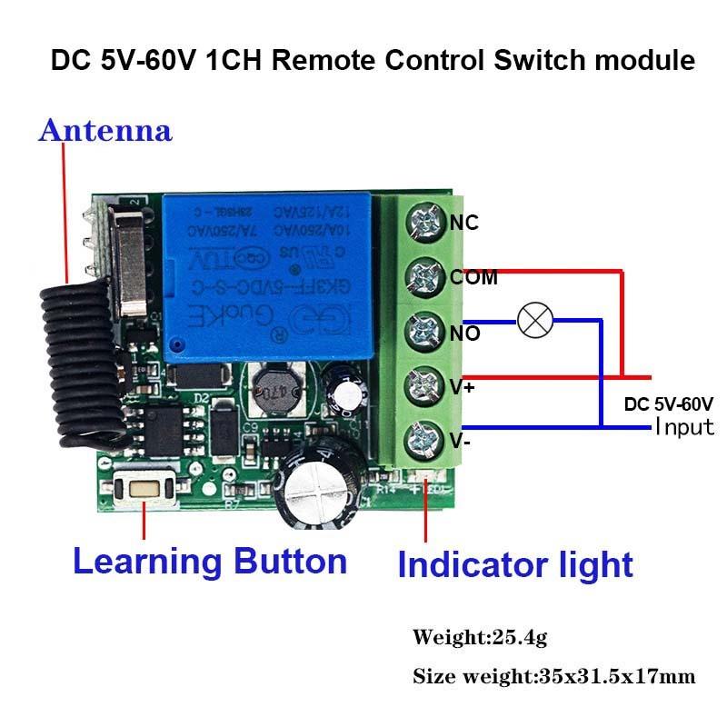 CENFAYA DC 6V 9V 12V 24V Wireless RF Relay Module Remote Control Switch 433Mhz Round Button Kit for LED Lamp Bulb Gate Door Fan