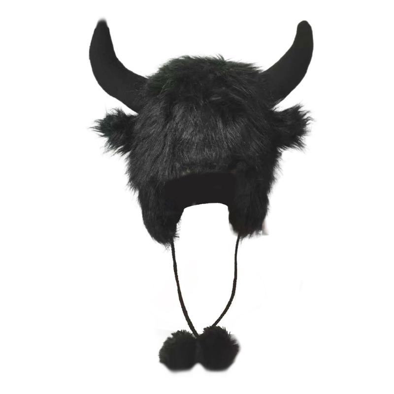 Cappello Invernale Peluche Corna di Toro, Morbido Cappello da Trapper con Copertura per le Orecchie e Laccetti per il Mentone per Uso Esterno, Foto e Viaggi