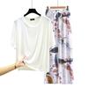 T-shirt girocollo in modal con pantaloni a gamba larga floreali in popeline Set pigiama estivo sottile Tuta casual larga per dormire Loungewear comodo tutto da abbinare