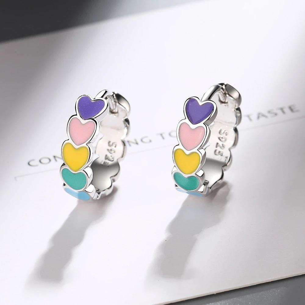 Epoxy Rainbow Love Ear Buckle Small Sweet Wind Heart Earrings Fashion Personality