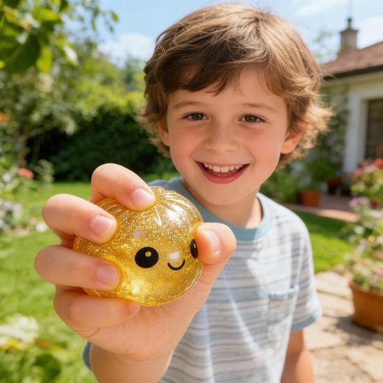 Glitter Dumpling Squeeze Toy Smiling Expression Steamed Bun Fidget Toy Stretchy Decompression Simulation Dough Ball Desk Toy