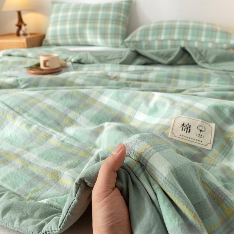 Plaid Print Washable Cotton Summer Cooling Quilt Lightweight Breathable Machine Washable for Student Dorms Single Double Beds Air Conditioner Rooms