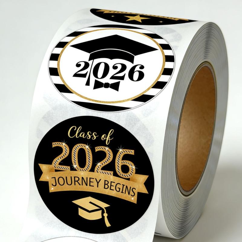 500Pcs/Set 2026 Graduation Stickers Gold Foil Round Adhesive Labels Sticker Graduation Party Gift