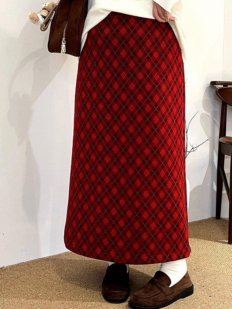 Plus Size Women's Retro Plaid Winter Half Skirt 2025 - Elegant Straight Skirt (NQ1369)