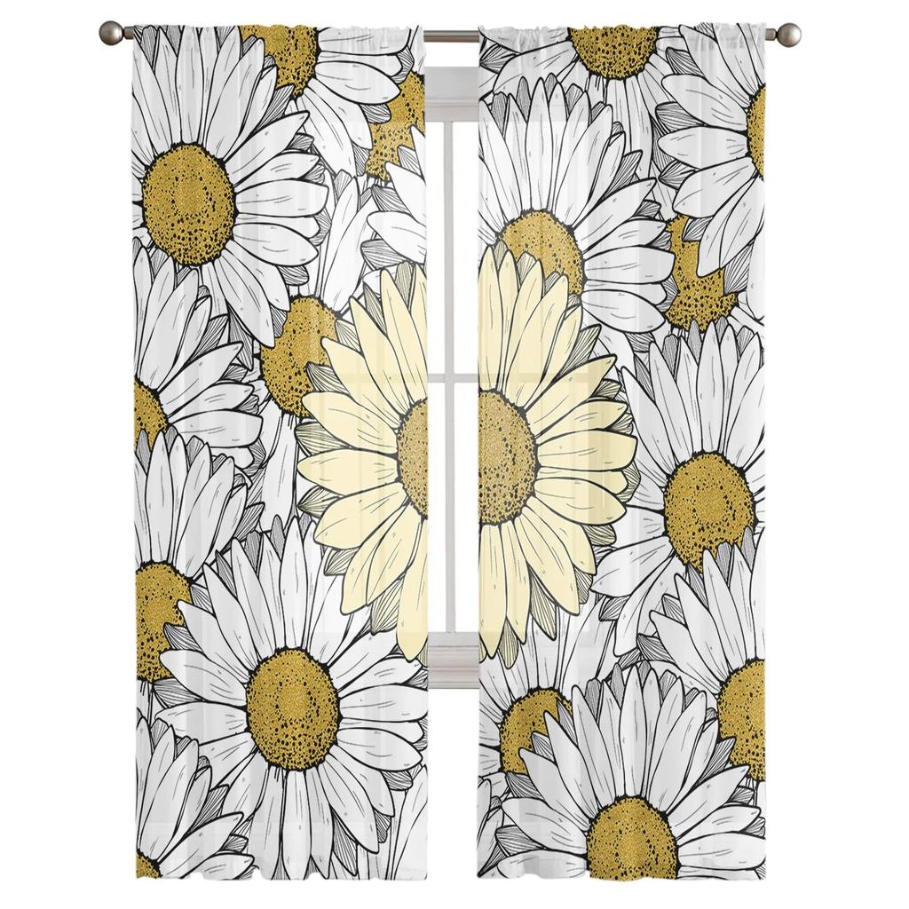 Květiny Chryzantéma Jednoduché průsvitné závěsy do obývacího pokoje Ložnice Tylové závěsy do kuchyně Voálové závěsy Roletové panely