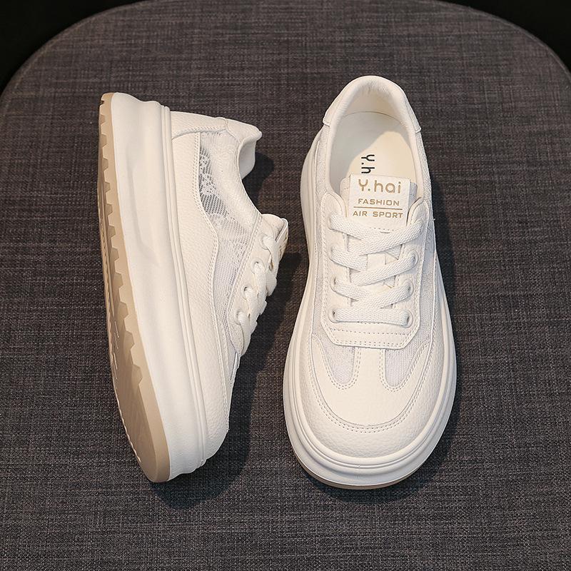 [Fanfna] Thick-soled Little White Shoes Women's 2025 New Summer Sports and Leisure Shoes Breathable and Lightweight Mesh Board Shoes