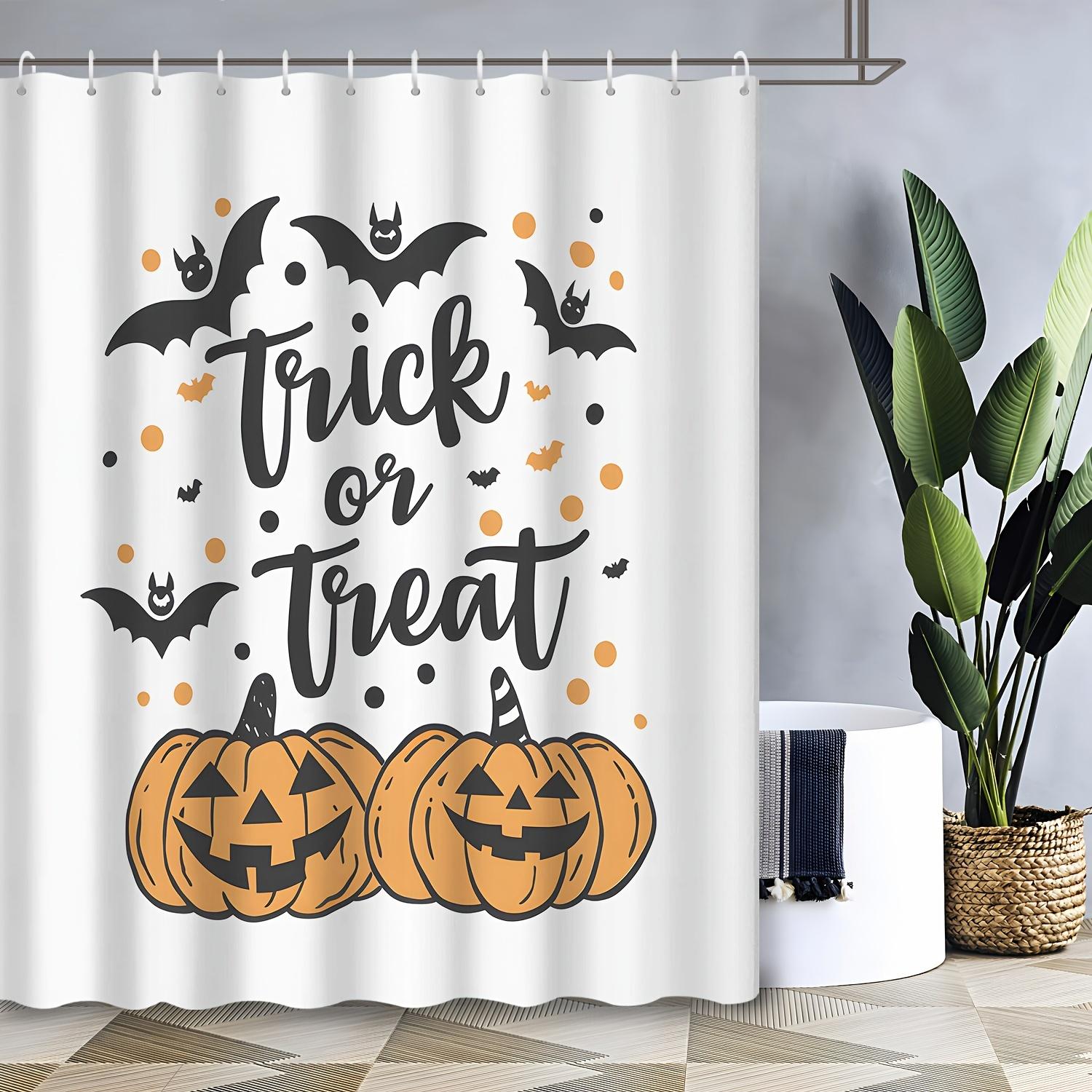 

Halloween Trick Or Treat Shower Curtain - Cartoon Jack-O -Lantern & Bat Design, Fun Holiday Bathroom Accessory W60H190(CM)-1 Pcs