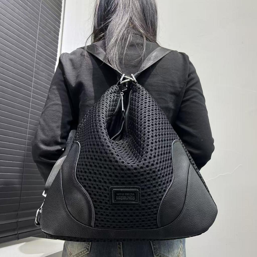 Women'S Nylon Splicing Mesh Shoulder Bag Large Capacity Versatile Simple Oblique Span Bag