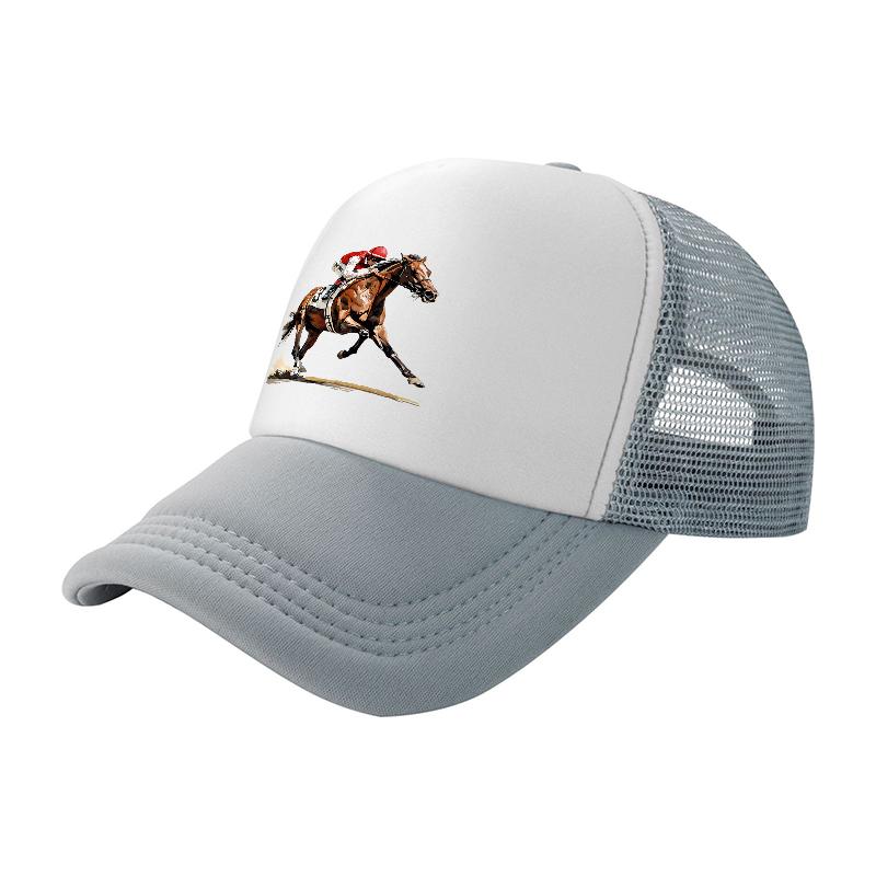 Horse Racing Rider Design Mesh Trucker Hat Breathable Adjustable Cap for Outdoor Activities and Casual Wear
