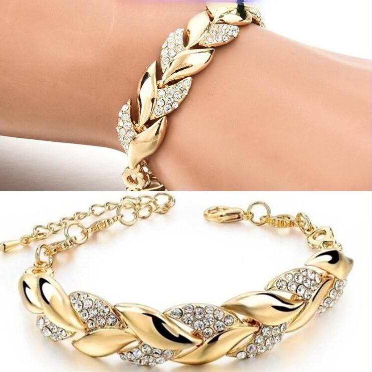 Golden Leaf Bracelet Fashion Wedding Jewelry Women's Glass Bracelet Women's BraceletMakeup