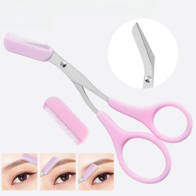 1Pc 3 Colors Stainless Steel Eyebrow Trimmer Scissors with Comb Professional Eyebrow Trimmer Scraper Face Care Tool for Beginner