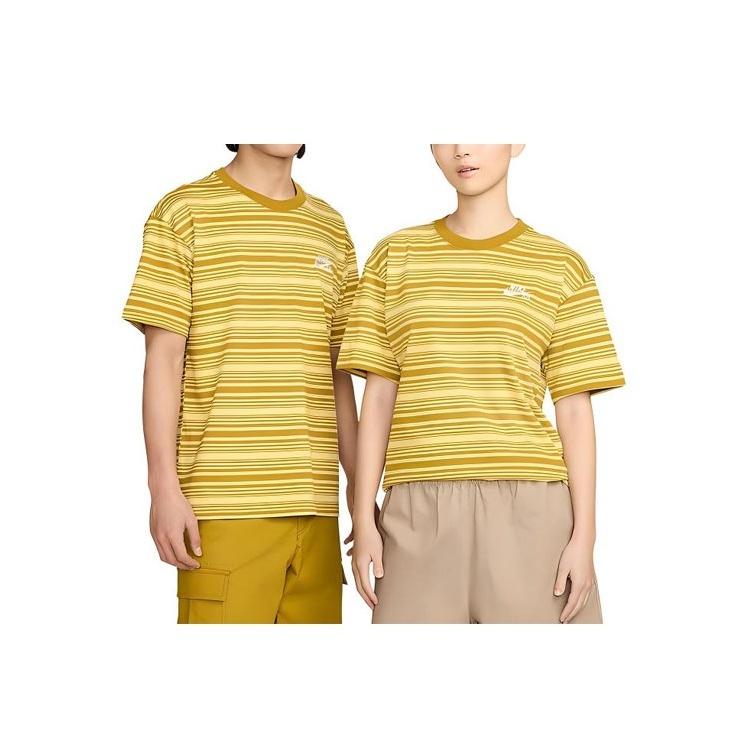 

Nike Удобная трикотажная футболка с коротким рукавом и вышитым логотипом в полоску, унисекс, топы, золото FQ3712-716 XL