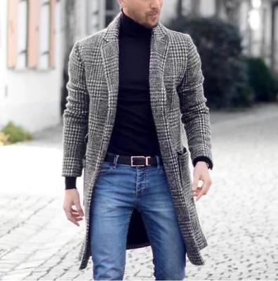 Abrigo largo de lana de cuadros moderno para hombre 2019