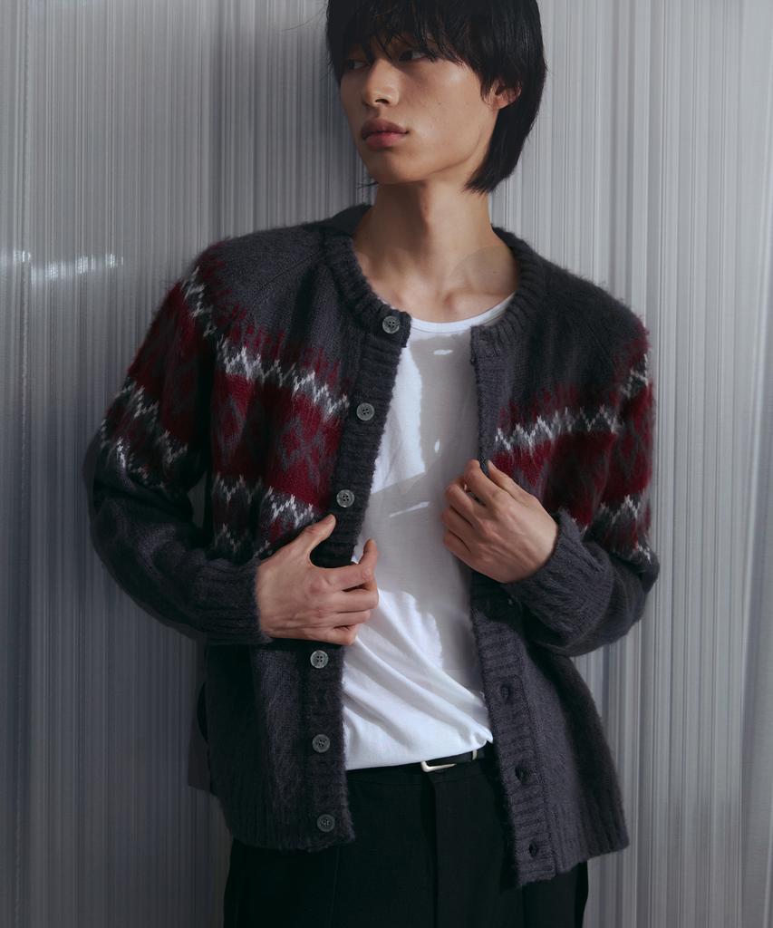 Nodu Diamond Hairy Brush Nordic Cardigan [Gray]