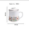 Chinese Style Ceramic Tea Mug with Infuser Lid Sets Vintage Pattern Mug  for Teacup Loose Leaf Tea for Home Office