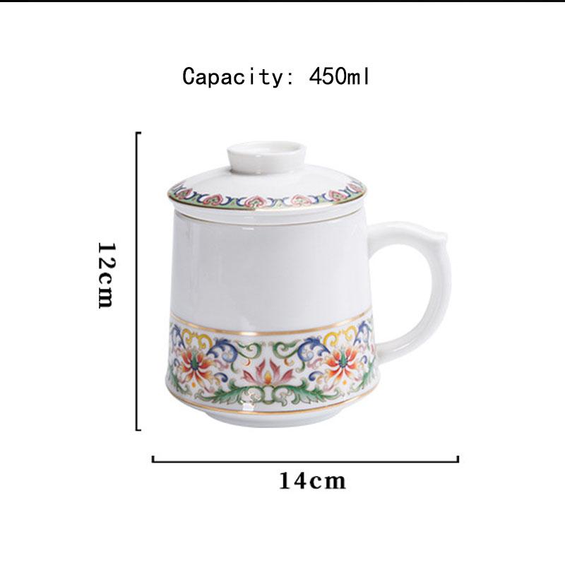 Chinese Style Ceramic Tea Mug with Infuser Lid Sets Vintage Pattern Mug  for Teacup Loose Leaf Tea for Home Office