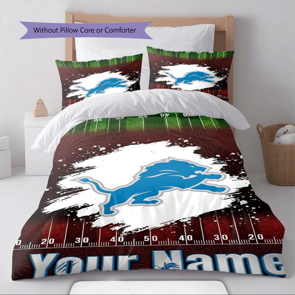 Name Custom Detroit Lions Logo Pattern Bedding Set Quilt Cover Pillowcase Home Decor Gift (1 * duvet cover + 2 * pillowcase, without core)