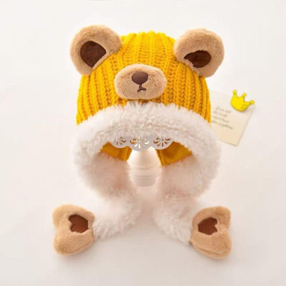 Bear Baby Ear Protection Hat Kawaii Children's Pullover Hats Knitted Warm Hat  for Boys Girls