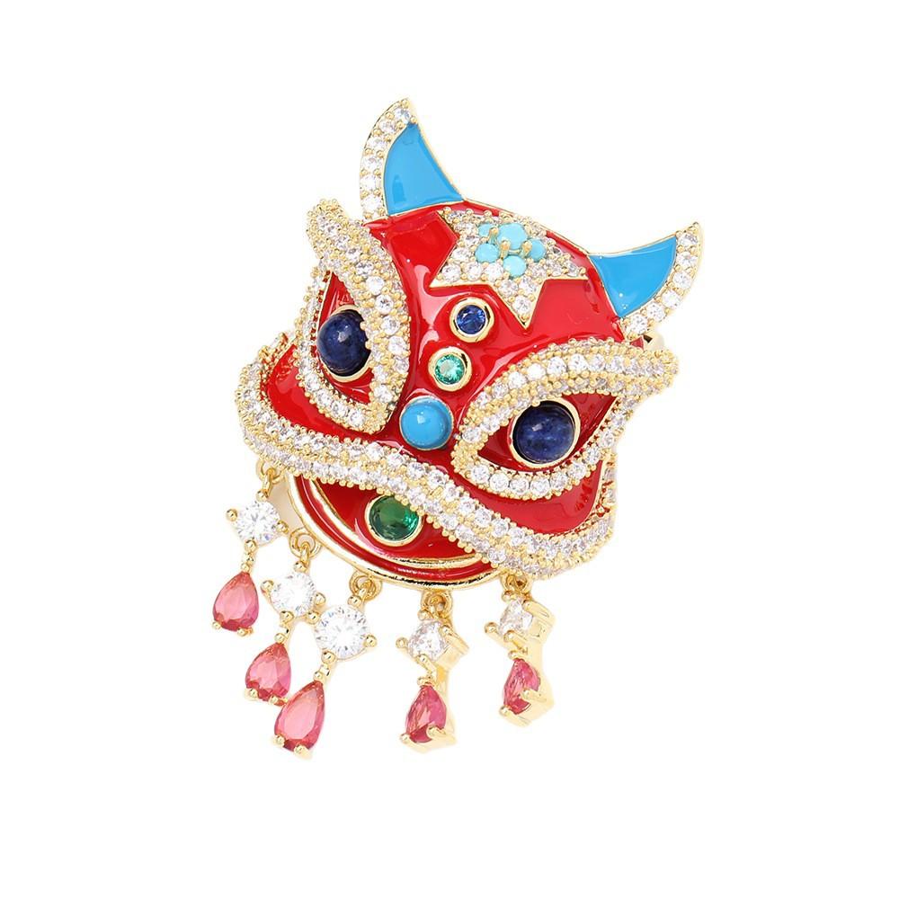Guochao Lion Dance Brooch High-end Women's Niche Design Sense Creative Pin Light Luxury Temperament Corsage Coat Suit Accessories