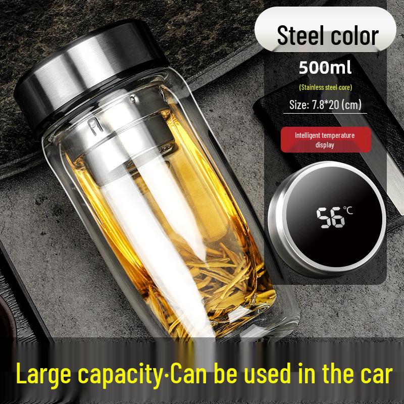 MINGHUI MH069W Portable Double-Layer Glass Water Bottle