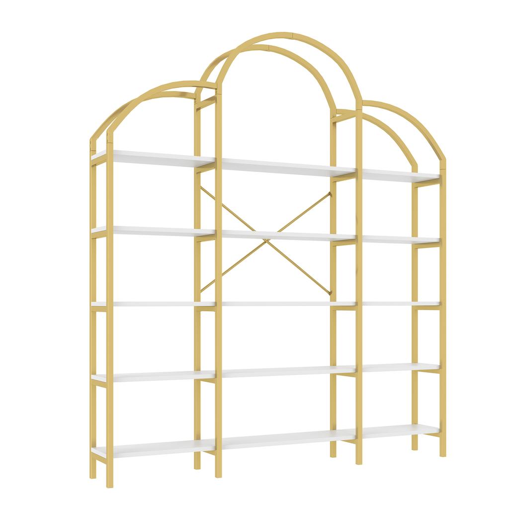 170 x 26 x 190 cm Shelf in simple style, steel tube-MDF, five layers of storage space, unique cloud shape, easy to assemble and clean, Gold + White