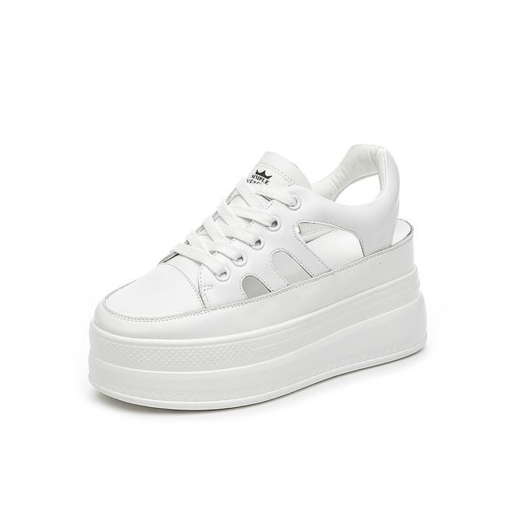 

Мода 9см Полые Полностью Коровья Натуральная Кожа Женская Летняя Обувь Кроссовки на Платформе Клиновидный Скрытый Каблук Женские Летние Сандалии Платформа 34 белый