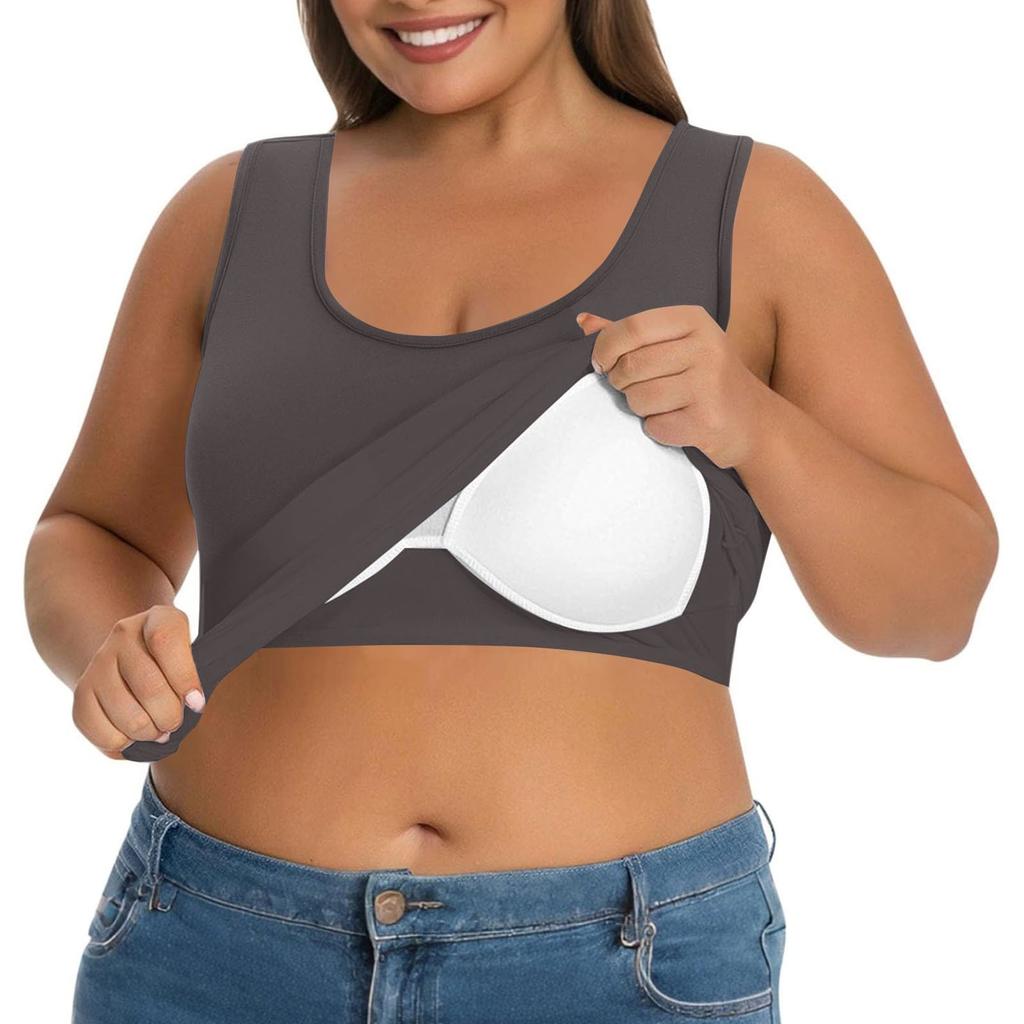 Plus Size Women's Camisole With Bottom And Chest Pad, Sexy Oversized Underwear With Chest Pad